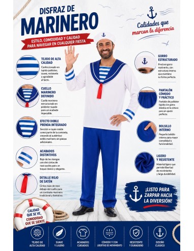 Fantasia de marinheiro Tamanho L | Fantasias para Adultos O Rei do Carnaval